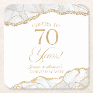 Elegantes White Gold Agate Party zum 70. Jubiläum Rechteckiger Pappuntersetzer