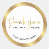 Elegantes White & Gold Business Vielen Dank für Ih Runder Aufkleber (Vorderseite)