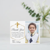 Elegantes White Gold Cross 1. Kommunion Vielen Dan Postkarte (Stehend Vorderseite)