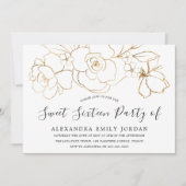 Elegantes White & Gold Floral Modernes Sweet 16 Pa Einladung (Vorderseite)