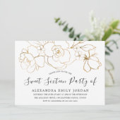 Elegantes White & Gold Floral Modernes Sweet 16 Pa Einladung (Stehend Vorderseite)
