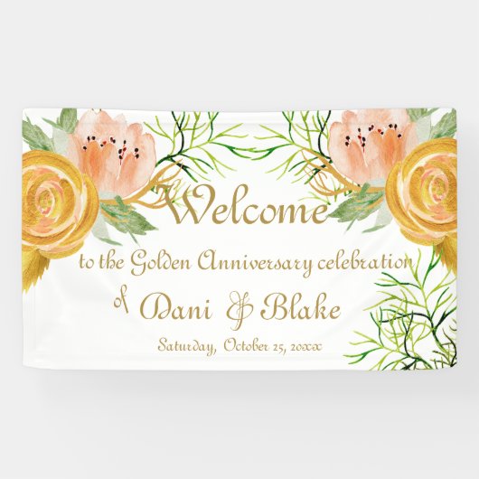 Elegantes White Gold Floral Willkommensbanner Banner (Horizontal)