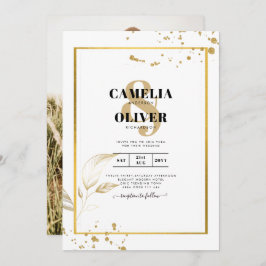 Elegantes White & Gold Foto Einladung zur Hochzeit