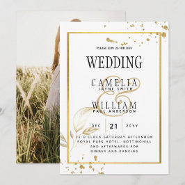 Elegantes White & Gold Foto Einladung zur Hochzeit