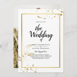 Elegantes White & Gold Foto Einladung zur Hochzeit