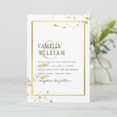 Elegantes White & Gold Foto Einladung zur Hochzeit (Stehend Vorderseite)