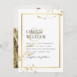 Elegantes White & Gold Foto Einladung zur Hochzeit