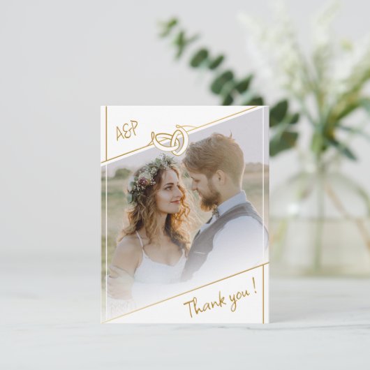 Elegantes White & Gold Foto Hochzeit Dankeschön Ca Dankeskarte (Stehend Vorderseite)