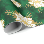 Elegantes White Gold Green Poinsettia Blume Muster Geschenkpapier (Rolleneckpunkt)