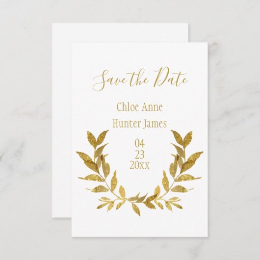 Elegantes White Gold Leaf Modernes Minimalistische Save The Date (Vorne/Hinten)