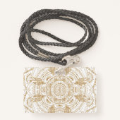 Elegantes White & Gold Mandala Handgezeichnetes De Ausweis (Rückseite mit Schlüsselband)