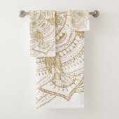 Elegantes White & Gold Mandala Handgezeichnetes De Badhandtuch Set (Insitu)