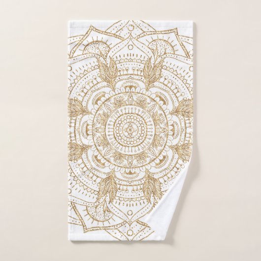 Elegantes White & Gold Mandala Handgezeichnetes De Badhandtuch Set (Handtuch)