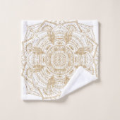 Elegantes White & Gold Mandala Handgezeichnetes De Badhandtuch Set (Waschlappen)