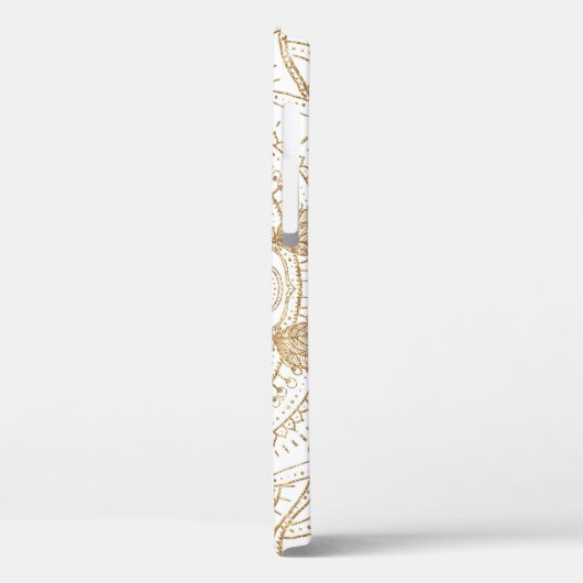 Elegantes White & Gold Mandala Handgezeichnetes De Case-Mate iPhone Hülle (Rückseite / Links)