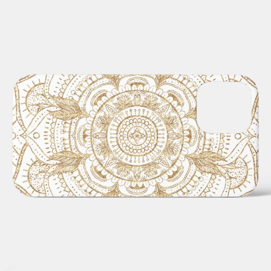 Elegantes White & Gold Mandala Handgezeichnetes De Case-Mate iPhone Hülle (Rückseite (Horizontal))