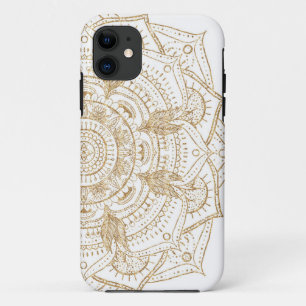 Elegantes White & Gold Mandala Handgezeichnetes De Case-Mate iPhone Hülle