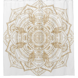 Elegantes White & Gold Mandala Handgezeichnetes De Duschvorhang