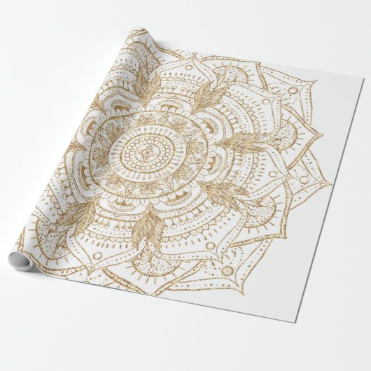 Elegantes White & Gold Mandala Handgezeichnetes De Geschenkpapier (Ungerollt)