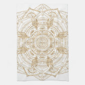 Elegantes White & Gold Mandala Handgezeichnetes De Geschirrtuch (Vertikal)