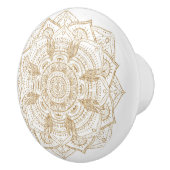 Elegantes White & Gold Mandala Handgezeichnetes De Keramikknauf (Rechts)