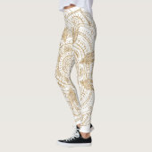 Elegantes White & Gold Mandala Handgezeichnetes De Leggings (Links)