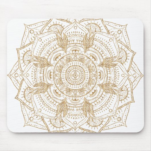 Elegantes White & Gold Mandala Handgezeichnetes De Mousepad (Vorne)