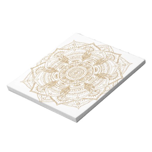 Elegantes White & Gold Mandala Handgezeichnetes De Notizblock (Rotiert)