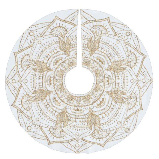 Elegantes White & Gold Mandala Handgezeichnetes De Polyester Weihnachtsbaumdecke (Vorderseite)