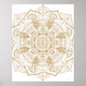 Elegantes White & Gold Mandala Handgezeichnetes De Poster (Vorne)