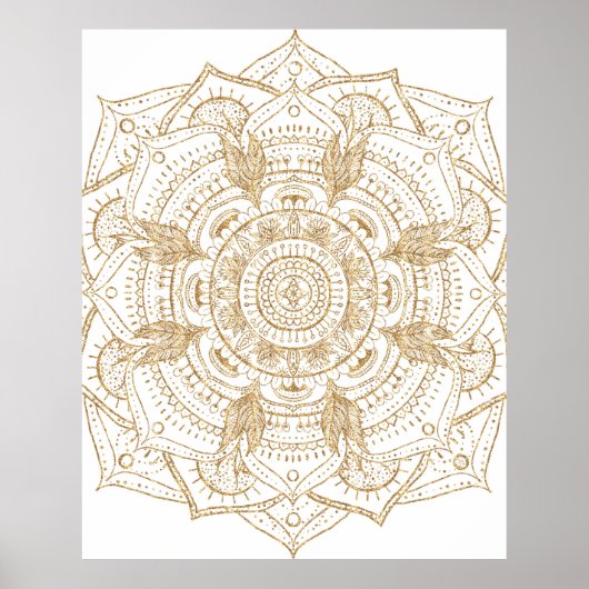 Elegantes White & Gold Mandala Handgezeichnetes De Poster (Vorne)