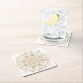Elegantes White & Gold Mandala Handgezeichnetes De Rechteckiger Pappuntersetzer (Vor Ort)