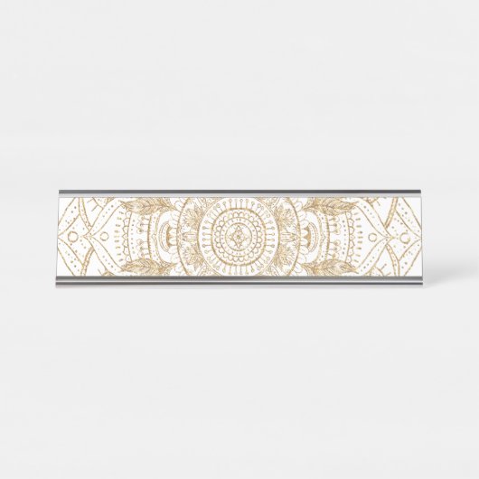 Elegantes White & Gold Mandala Handgezeichnetes De Schreibtischnamensplakette (Vorderseite )