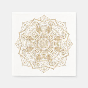 Elegantes White & Gold Mandala Handgezeichnetes De Serviette
