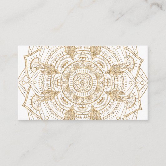 Elegantes White & Gold Mandala Handgezeichnetes De Visitenkarte (Vorderseite)