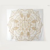 Elegantes White & Gold Mandala Handgezeichnetes De Wandteppich (Vorderseite (Horizontal))