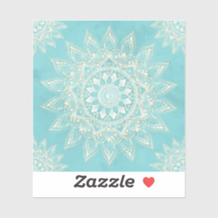 Elegantes White Gold Mandala Sky Blue Design Aufkleber