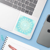 Elegantes White Gold Mandala Sky Blue Design Aufkleber (Laptop mit iPhone)