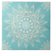 Elegantes White Gold Mandala Sky Blue Design Fliese (Vorderseite)
