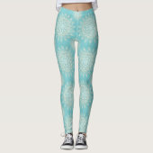 Elegantes White Gold Mandala Sky Blue Design Leggings (Vorderseite)