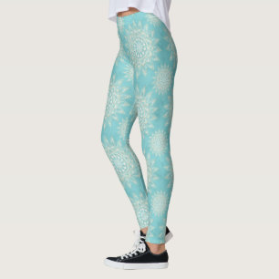 Elegantes White Gold Mandala Sky Blue Design Leggings