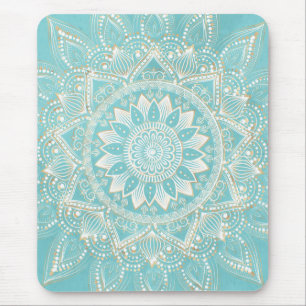 Elegantes White Gold Mandala Sky Blue Design Mousepad