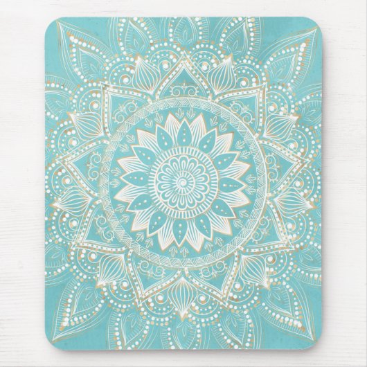 Elegantes White Gold Mandala Sky Blue Design Mousepad (Vorne)