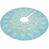 Elegantes White Gold Mandala Sky Blue Design Polyester Weihnachtsbaumdecke (Schrägansicht)