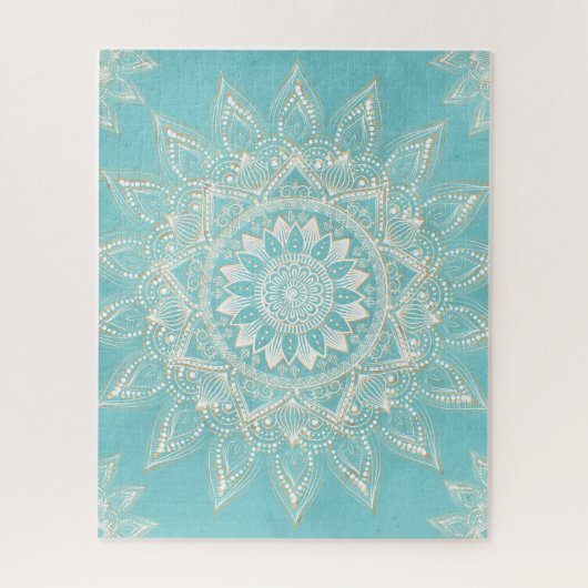 Elegantes White Gold Mandala Sky Blue Design Puzzle (Vertikal)