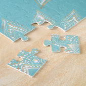 Elegantes White Gold Mandala Sky Blue Design Puzzle (Seite)