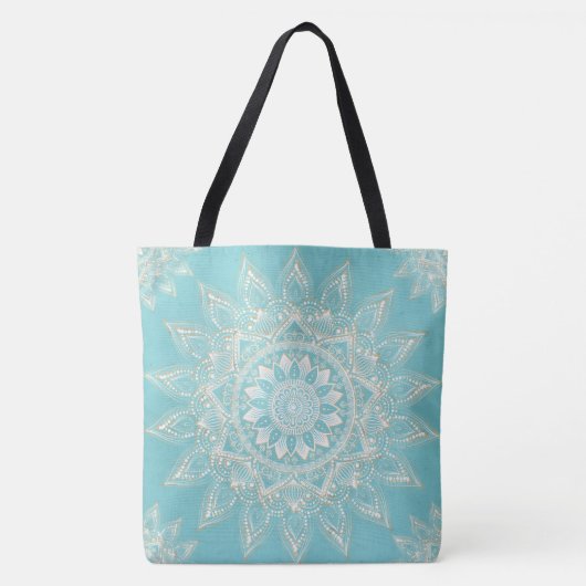 Elegantes White Gold Mandala Sky Blue Design Tasche (Vorderseite)
