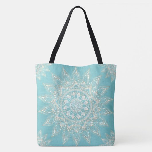Elegantes White Gold Mandala Sky Blue Design Tasche (Rückseite)