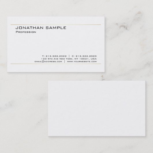 Elegantes White Gold Modernes Chic Einfache Vorlag Visitenkarte (Vorne/Hinten)