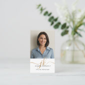 Elegantes White Gold Monogram Script Initials Foto Visitenkarte (Stehend Vorderseite)